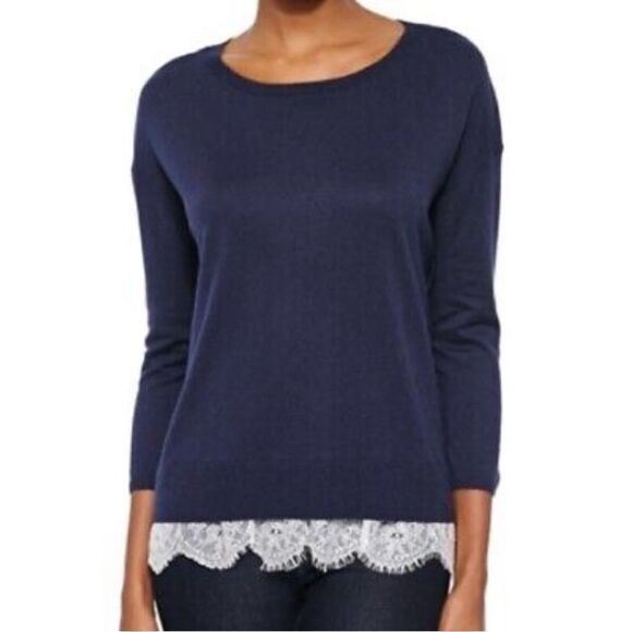 Joie Cashmere Wool Blend Lace Hem Sweater - Picture 1 of 6